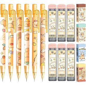 مجموعة قلم رصاص ميكانيكية Capybara لطيف ، 6pcs 0.5 مم كابيبارا أقلام الرصاص الميكانيكية مع 600pcs 0.5 ملم قلم رصاص ، 4pcs محو محو Capybara ، كاواي كاريكاتيرات لتوفيات المكاتب المدرسية