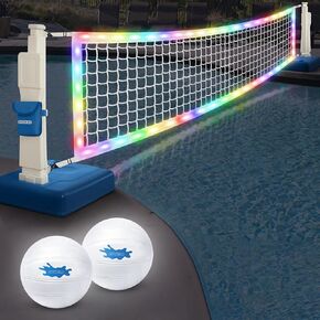 LED Pool Volleyball Net ، لعبة كرة طائرة من البلياردو الفاتحة مع كرات مياه LED ، شبكة ومضخة قابلة للتعديل ، لعبة سباحة رياضية للمراهقين البالغين ، Pool Toy Party Party