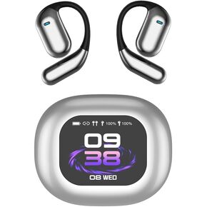 AI Translation Earbuds,OWS LCD 144 Language Translator Open Ear Headphones in Real Time,HD Stereo Noise Cancelling 3-in-1 EarbudsTranslation Device for Travel Business Learning (Slivery)