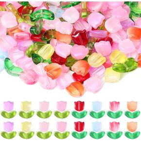 320 PCS ملونة زهرة الزهور الشفافة ملونة حبات الزجاج الزجاجي المصنوع يدويًا حبات زهرة زجاجية فضفاضة لتصنيع مجوهرات سوار DIY