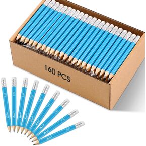 Zwlot 160 Count Golf Pencils مع Eraser ، #2 HB Half 4 "Mini Pencilsed Pencils Wood Shorts for Classroom ، Office ، School ، Wedding ، and Party Game (Light Blue ، Box)