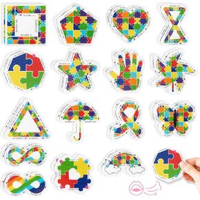H1vojoxo Autism Anxiety Sensory Stickers - 32PCS Autism Awareness Stickers Colorful Puzzle Autism Acceptance Stickers Autism Accessories Stickers for Kids Adult School Counselor Autism Party Supplies