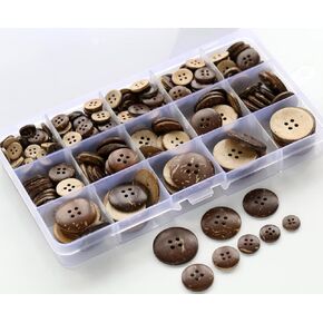 266 PCS أزرار جوز الهند قذيفة 8 أحجام متنوعة (10 مم إلى 25 مم) 4 ثقوب زر جوز الهند لخياطة الملابس أو الحرف اليدوية DIY