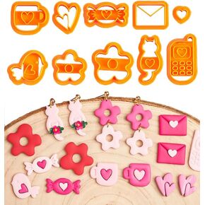 YODOYO Valentines Day Polymer Clay Cutters 10pcs Valentine Clay Cutters Polymer Clay Tools Cute Clay Earring Making Kit Heart Candy Cat Flowers Clay Cutters Polymer Clay Jewelry Valentine's Day Gift