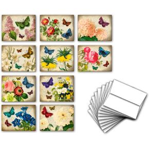 VICTORIAN FLOWERS note card set of 10. Blank inside. Variety pack of cards with vintage flower theme. Made in USA.