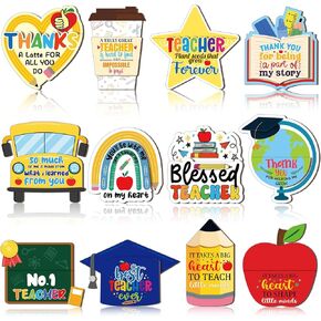 12 PCS Wood Teacher Teacheriation Hift Card حامل تحية خشبية ، شكرًا لك معلم معلق ، حامل البطاقة الحلي ، علامات هدية مضحكة للتخرج ،