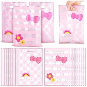 Czlotyh 50 PCS Pink Cat Party Favore Goodie Bags Cute Cartoon Candy Treat Bag Kitty Bow Tie Birth Birthdy Decoration Gemp Hage for Baby Shower Holiday Party Form