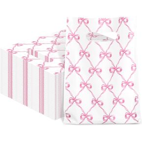 JARTHENAAMCS 100PCS PINK BOY PLASY PLASY CALPS PROTION BOWKNOT MEMANCED BAG GOODIE WARDES مع مقابض لعيد ميلاد الطفل البكالوريوس لحفلات الحفلات