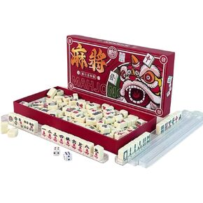 مجموعة Mahjong الصينية ، مجموعات Mahong التقليدية الصينية ， 144pcs Mini Mahjong Tiles و 4pcs Mahjong Rack ، مجموعة Mahjong في الهواء الطلق المحمولة