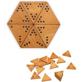 Triominos - Strategy and Puzzle Board Game, Wooden Triangular Tiles, Set 56 Pieces with Dots, Tabletop Family Game