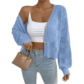 SHENHE Women's Button Down V Neck Drop Shoulder Colorblock Casual Sweater Cardigan