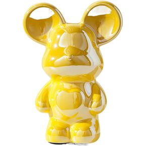 Ceramic Mouse Statue Ornament Figurine Mouse Home Ornament Piggy Bank Coin Bank Money Box Children Bedroom Decoration Birthday Gifts (Pink)
