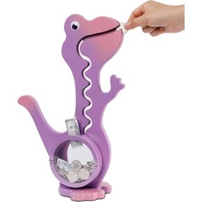 Dinosaur Piggy Bank Boalord for Girls Boys Kids Big Animal Figuredized Wooden Coin Bank Bank Money Fox for Children Best Toy Gift （Dino -purple）