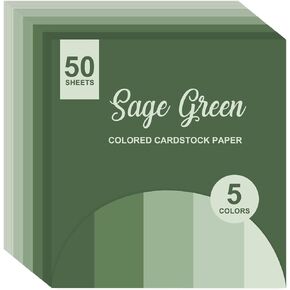 50 Sheet 11.8 x 11.8 Inch Sage Green Card Stock Thick Paper Cards Gradient Colored Scrapbook Paper For Prints DIY Arts Crafts School Office Home Supplies, 65lb