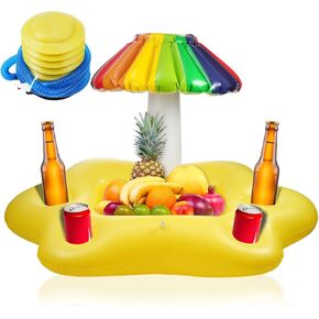 nflatable Floating Drink Holder for Pool, 4 Holes Floating Cabana Bar Pool Drink Floats Water Food Tray for Adults Beach Hot Tub Swimming Party Hold Fruit Beverage Snack with Air Pump in Kuwait
