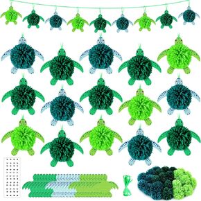 Hollowfly 24 PCS Turtle Cardboard Craft Kit Fluffy Yarn Turtle Craft with Paper Detouts Yarn Pom Poms ملصقات DIY الأنشطة الفنية الصيفية لحفلات SEAN SEA BIRDACTION