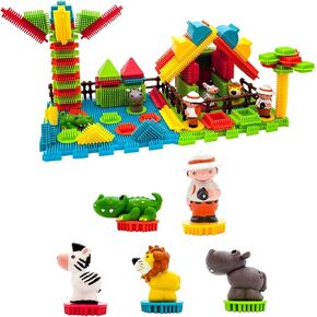 PicassoTiles Hedgehog Interlock Building Blocks Tiles 120pcs+100pcs, Safari Theme Hedgehog Lock 3D Building Blocks Learning Playset STEM Toy Set Educational Kit Child Brain Development Preschool Toy