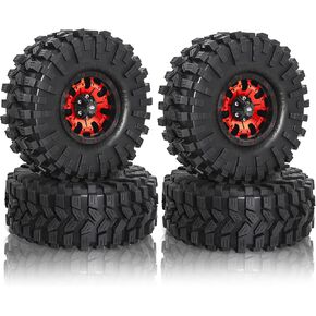 REDSPIDER Aluminum 1.9 Beadlock Wheels and Tires Set（4PCS）1.9 Wheels All Terrain Tires OD 4.72''.for 1/10 Scale Rock Crawler Car Axial SCX10 SCX10 II III 90047 D90 TF2 Tamiya CC01 TRX4 TRX6 (Red)