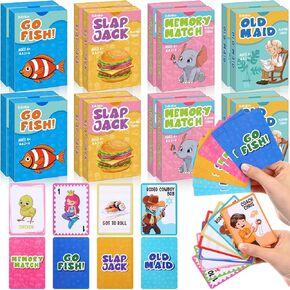 Zubebe 16 Decks Kids Card Games Bulk 4 Decks in 1 تشمل Go Fish و Old Maid و Memory Match و Slap Jack Classic Play Game Ster For Kids Family Game Game Scaughers Stuffors Party Favors