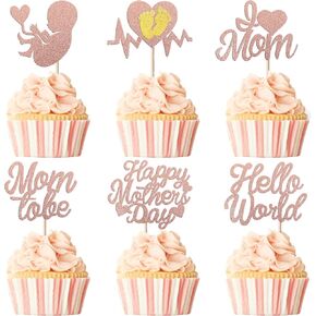 1 Pack Happy Mother's Day Cake Topper Glitter Rose Love Heart Best Mom Cake Pick for Women Birthday Happy Mother's Day Theme Party Cake Decoration Supplies Pink in Saudi Arabia