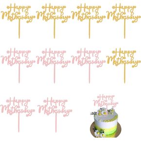 Mother's Day Cake Topper, 10pcs Acrylic Happy Mother's Day Cupcake Topper for Birthday Party Decoration Supplies (Gold)