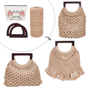 WEBEEDY DIY Macrame Bag Kit Macrame Handbag Making Kit Boho Macrame Purse Kit for Adults Beginners with Cotton Cord + Video Tutorial,Vintage Women Boho Christmas Holiday Decor Gift(Milk Coffee)