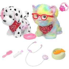 YH YUHUNG Walking Rainbow Cat and Dalmatian Toy with Remote Control Leash-Walks, Meows, Barks, Eats