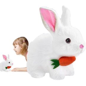 Bunny Realistic Bunny Toy,Easter My Realistic Bunny Toy, Interactive Bunny Realistic Bunny, Realistic Bunny Toys for Kids-Jumping, Twitching and Shaking Ears, with Carrot-White