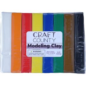 Craft County Modeling Clay - 1 LB (ثمانية قضبان ألوان متنوعة) - استخدام للتطبيق والموديلات وحركة التوقف (الابتدائية)