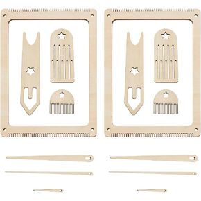 Beunitone 7 PCS Wood Wainving LOOL LOOL KITS للمبتدئين الذين يلوحون في الأفق مع الأدوات المرجعية المرجعية مع مشط النسيج وحياكة إبرة الكروشيه تلوح في الأفق للبالغين من عشاق النسيج DIY 2 مجموعات