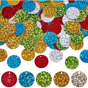 Sunnyclue 600pcs 5 ألوان متسللة متسللة مسطحة paillettes 20mm البلاستيك البلاستيك PVC ملونة قزحية التزيين الفنية ثقب paillette فضفاض