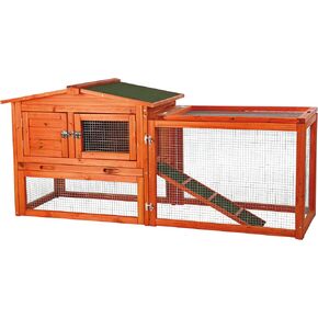 TRIXIE Natura Single Rabbit Hutch with Run, 2-Story with Ramp, Pull-Out Tray, Hinged Peaked Roof, for Rabbits or Guinea Pigs Small