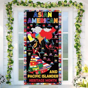 غطاء باب التراث الأمريكي الآسيوي و Pacific Tertage Cover AAPI Country Flags Decoration School School Decor