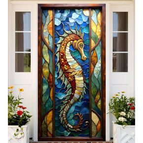 لافتة الباب Seahorse تحت الماء غلاف الباب غلاف باب الشرفة الخلفية للحياة البحرية موضوع عيد ميلاد حفلة منزلية جدار ديكورات الصور الدعائم اللوازم اللوازم