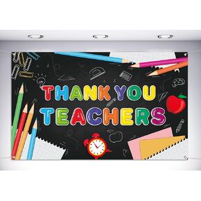 Vohado Thank You Teachers Photo Booth Backdrop Teachers Appreciation Week Party Bulletin Board Hanging Sign Classroom Background Wall Decoration