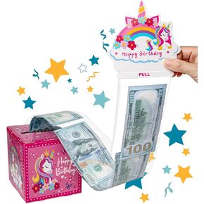 Money box for cash gift birthday comes with 50pcs clear bags with pull-out birthday money box money gift ideas for kids and adults (Cake)