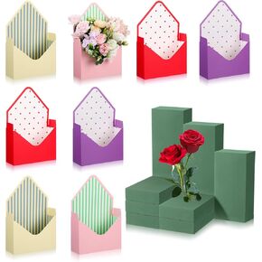 TAOBARY 16 PCS DAY'S FLOULIST BOUQUET BOUQUET BOXES مع كتل رغوة الأزهار ، وصناديق الهدايا الورقية زهرة التعبئة والتغليف الورقية حقيبة DIY لعشاق زفاف عيد ميلاد الزخرفة زخرفة