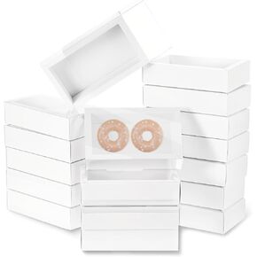 Synhhergyx Rectangle Drailer Kraft Boxes مع نافذة صافية 6.5 × 3.7 × 1.6 بوصة صناديق ورق هدايا بيضاء صغيرة من كرتون صناديق التعبئة والتغليف لصالح الحفلات.