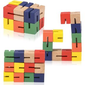 ArtCreativitive Wooden Twist Cubes ، حزمة من 6 ، لعبة العقل الملونة ، تمتد ، تويست ، وقفل تلويث عن الدماغ تملأ الألعاب الحسية للأطفال ، وتخزين الحواس وفضلات الحفلات للبنين والبنات