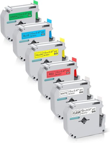 6 Pack Color Compatible with Brother P-Touch Label Tape 12mm 0.47 Replace for Brother Label Maker Tape Compatible with P Touch PT-65 PT-70 PT-85 PT-90 PT-M95 Label Maker Refills in Saudi Arabia