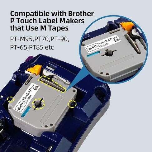 6 Pack Color Compatible with Brother P-Touch Label Tape 12mm 0.47 Replace for Brother Label Maker Tape Compatible with P Touch PT-65 PT-70 PT-85 PT-90 PT-M95 Label Maker Refills in Saudi Arabia