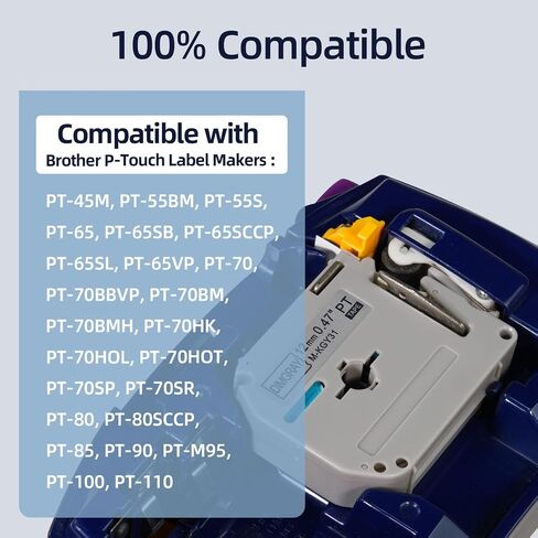 6 Pack Color Compatible with Brother P-Touch Label Tape 12mm 0.47 Replace for Brother Label Maker Tape Compatible with P Touch PT-65 PT-70 PT-85 PT-90 PT-M95 Label Maker Refills in Saudi Arabia