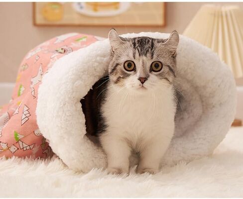 Soft & Safe Cat Tunnel Sleep Bag Bed Cozy Hideway for Kitty's Comfort (Pink, Large) in Saudi Arabia