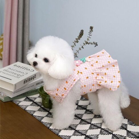 Strawberry Print Dog Dress with Flower Decoration, Adjustable Velcro Waist Plaid Cat Dresses, Pet Dress for Small Dogs, Puppies, Chihuahuas, Yorkies, Dog Dresses for Girl(Green,XXL) in Kuwait