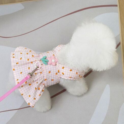 Strawberry Print Dog Dress with Flower Decoration, Adjustable Velcro Waist Plaid Cat Dresses, Pet Dress for Small Dogs, Puppies, Chihuahuas, Yorkies, Dog Dresses for Girl(Green,XXL) in Kuwait