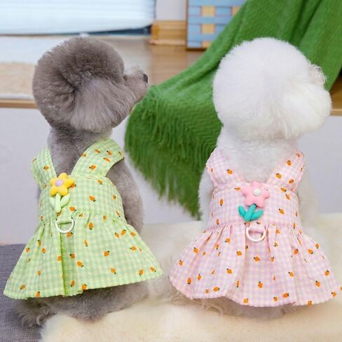 Strawberry Print Dog Dress with Flower Decoration, Adjustable Velcro Waist Plaid Cat Dresses, Pet Dress for Small Dogs, Puppies, Chihuahuas, Yorkies, Dog Dresses for Girl(Green,XXL) in Kuwait