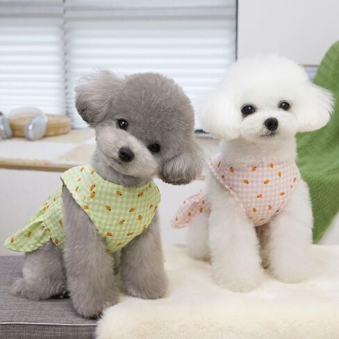 Strawberry Print Dog Dress with Flower Decoration, Adjustable Velcro Waist Plaid Cat Dresses, Pet Dress for Small Dogs, Puppies, Chihuahuas, Yorkies, Dog Dresses for Girl(Green,XXL) in Kuwait