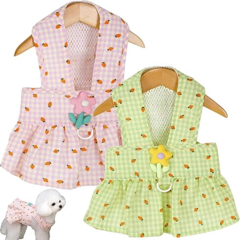 Strawberry Print Dog Dress with Flower Decoration, Adjustable Velcro Waist Plaid Cat Dresses, Pet Dress for Small Dogs, Puppies, Chihuahuas, Yorkies, Dog Dresses for Girl(Green,XXL) in Saudi Arabia