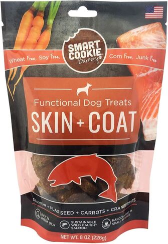Smart Cookie All Natural Dog Treats - Healthy Skin & Coat Salmon Dog Treats - Ideal for Sensitive Stomachs or Itchy, Allergic, Dry Skin - Dehydrated, Crunchy, Human-Grade, Made in USA - 8oz, Pack of 1 in Saudi Arabia