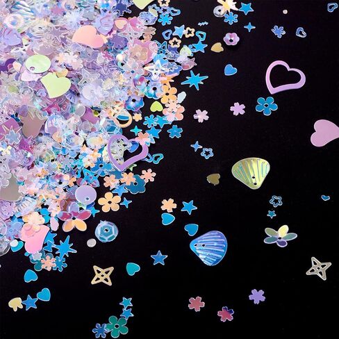 Beadthoven 100G Sequins and Spangles for Crafts, Pastel Color Mix Shape Sequins Supplies Iridescent Glittery Flakes Paillette DIY Art Sequins for Christmas Clothes Party Decorations Embellishment in Kuwait